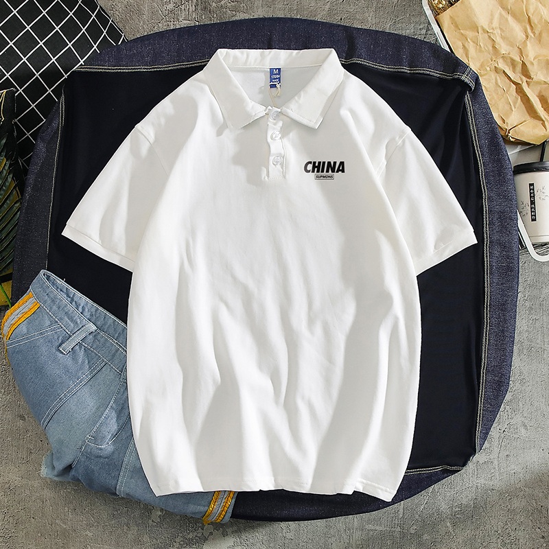 男士短袖2022新款潮流polo衫男白色印花潮牌翻领t恤宽松休闲衣服
