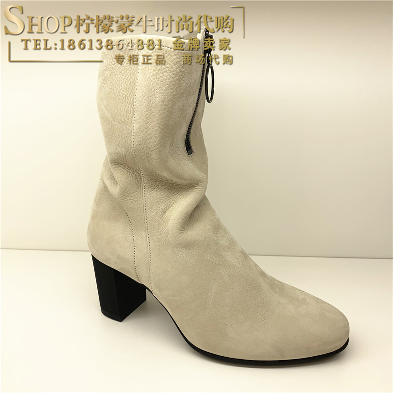 achette雅氏女鞋2019秋冬新粗跟高跟拉链纯色时尚时装靴