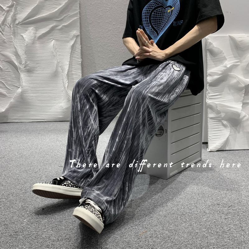 美式oldschool裤子高街ins潮坠感直筒显瘦金丝绒拖地长裤男秋九分