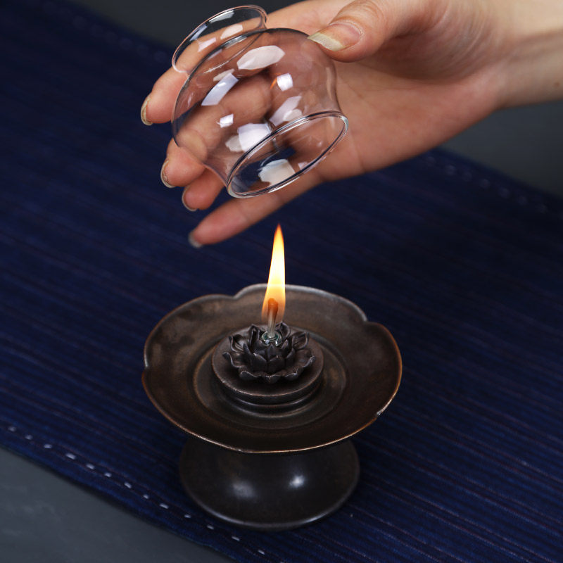 中式古风陶瓷蜡烛灯台茶道茶席酥油灯座莲花茶道