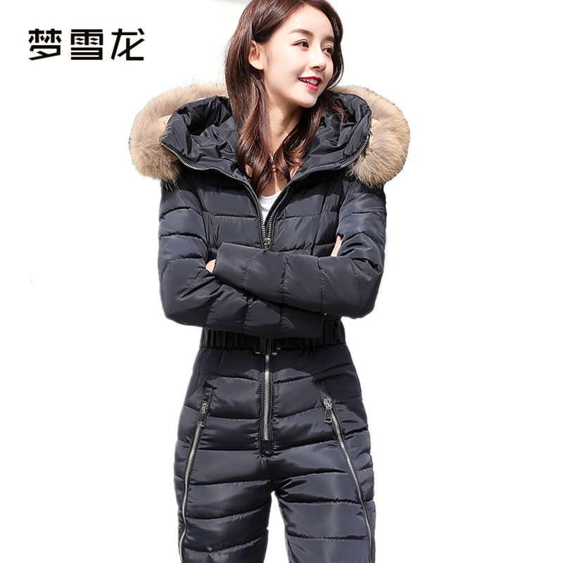 梦雪龙连体棉衣女2019冬季新款修身显瘦棉袄套装加厚羽绒棉服棉裤
