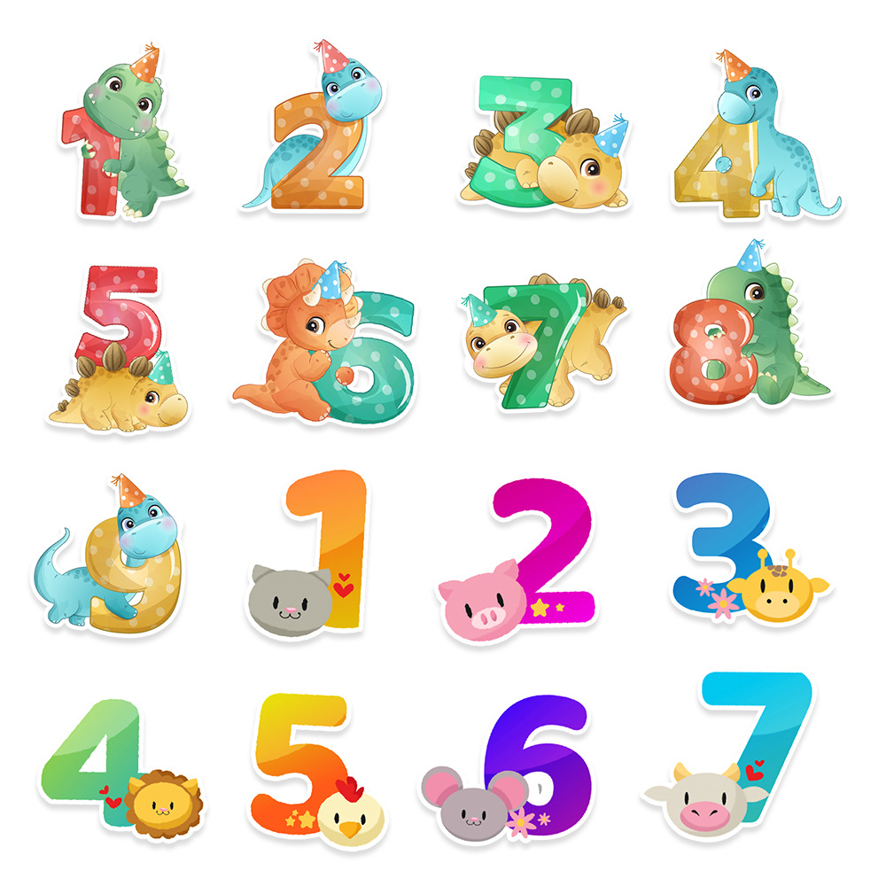 48张卡通动物数字儿童早教启蒙可爱贴纸笔记本笔记本个性小贴纸