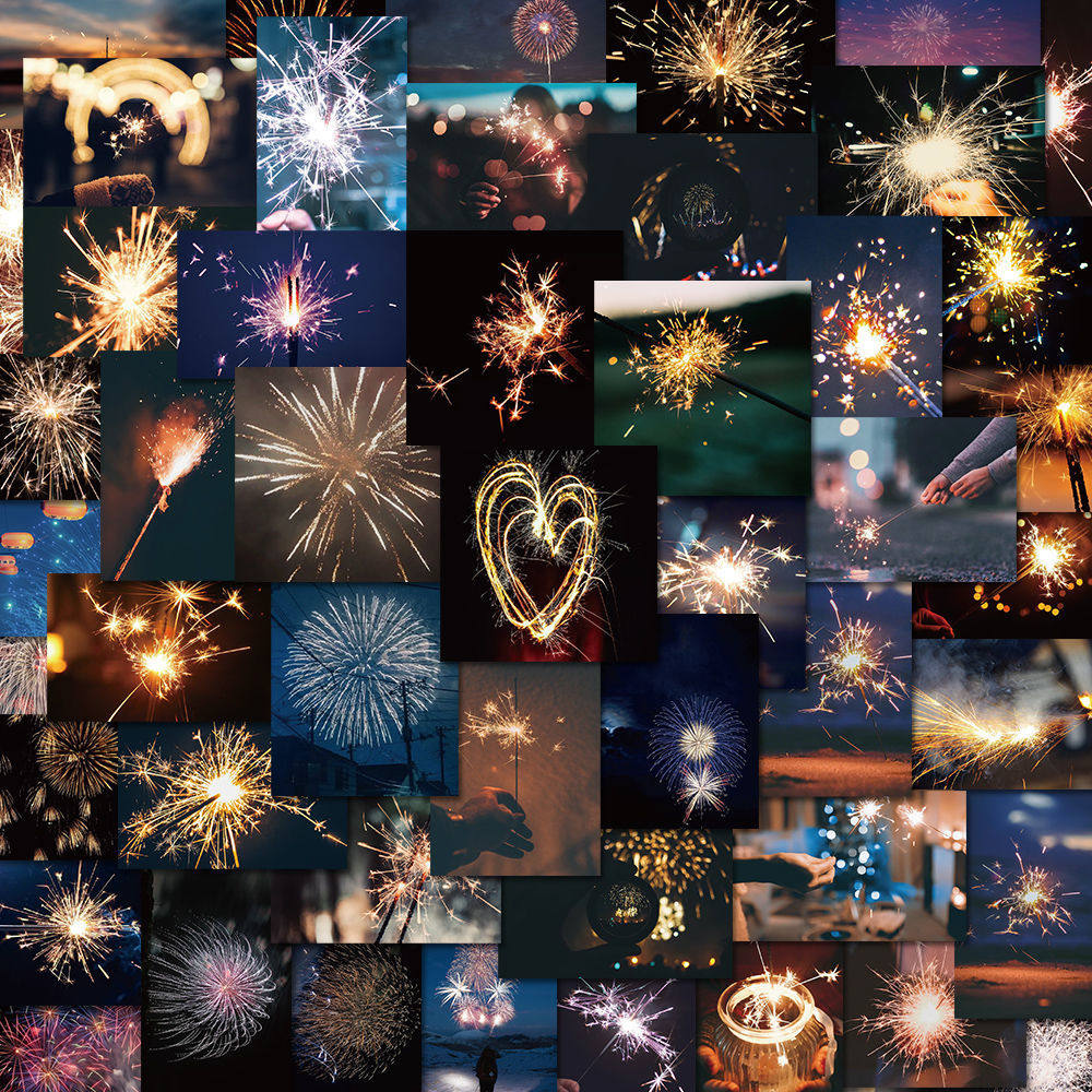 50张ins风烟烟花精美景色高颜值贴纸行李箱笔记本笔记本个性小贴纸