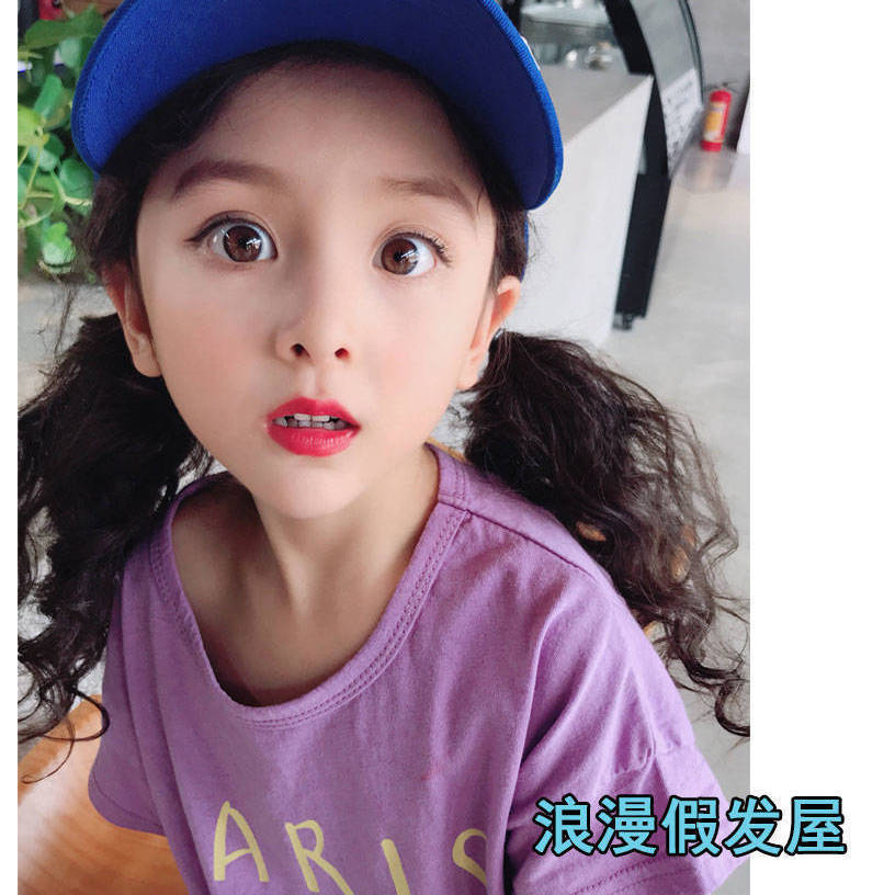 儿童马尾辫卷发玉米须水波纹羊毛卷辫子女童假发马尾