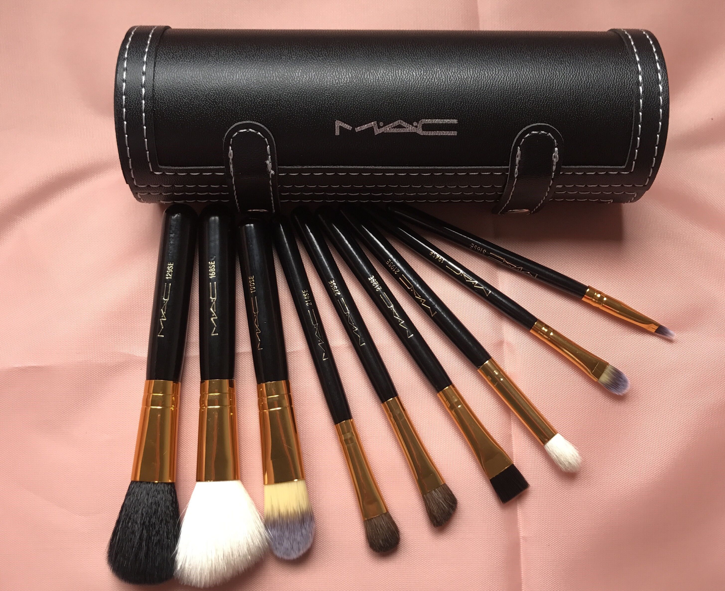 初学者动物毛9支mac化妆刷套装羊毛专业刷散粉刷粉底刷送收纳桶