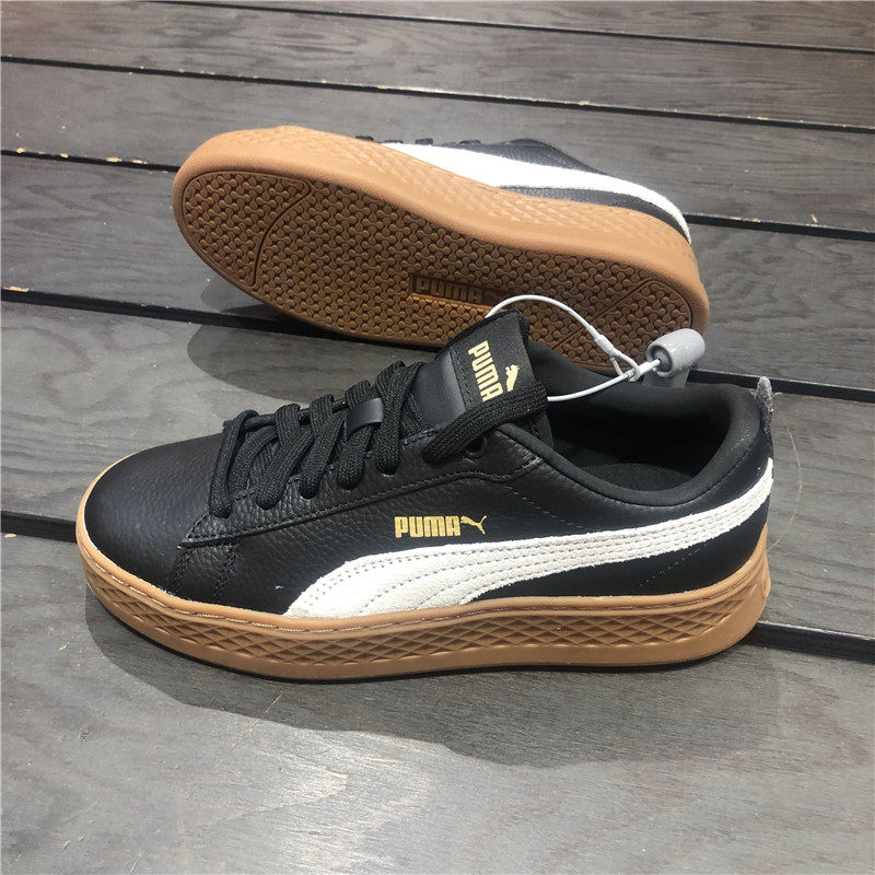 puma彪马smash 女款蕾哈娜黑白鞋厚底松糕休闲运动板鞋 366487 03-mc
