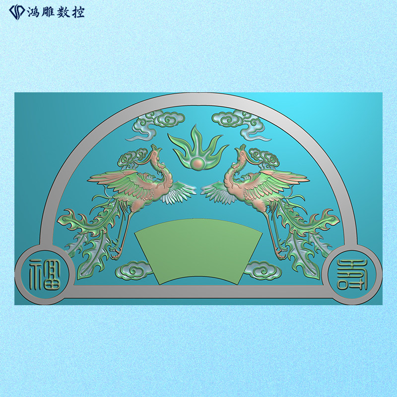 墓碑碑头石雕双凤戏珠祥云福寿精雕浮雕灰度设计素材