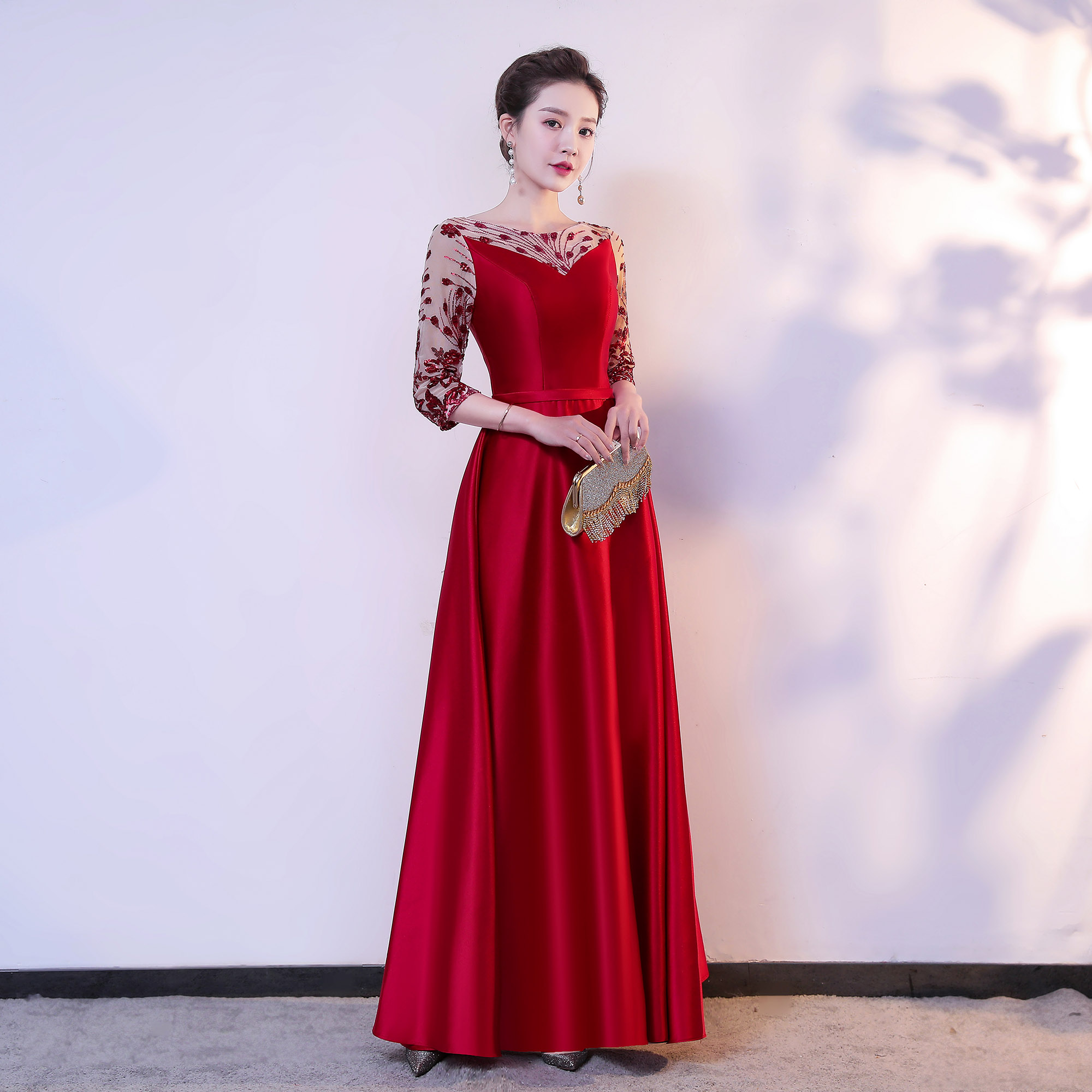 新款大合唱演出服长裙中老年成人合唱团服装学生合唱民族服装