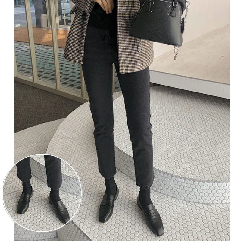 加厚加绒牛仔裤子女冬小个子气质直筒裤欧货八分裤女秋冬款烟管裤