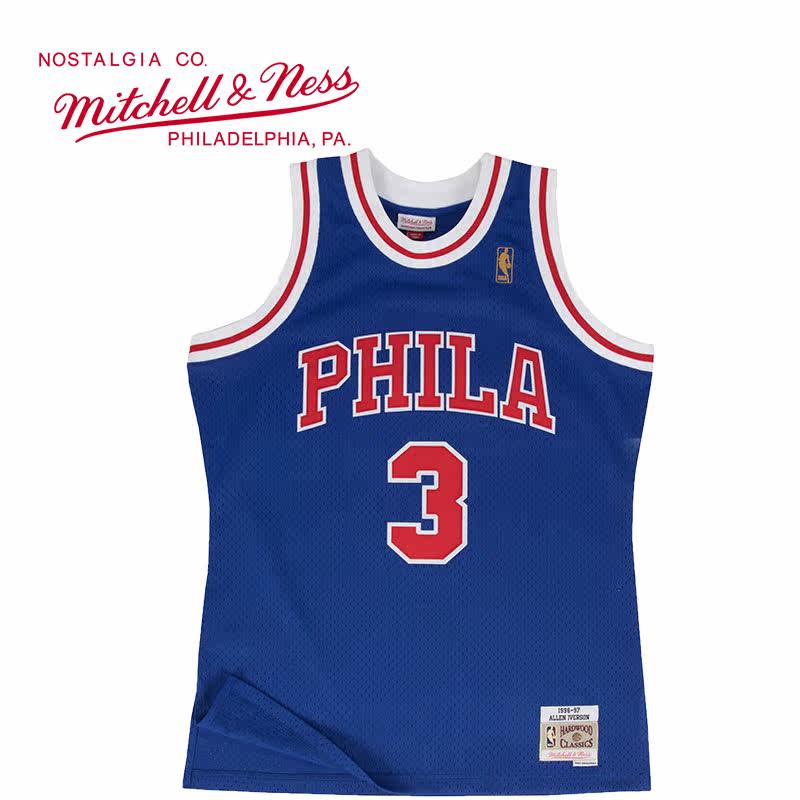 mitchell ness 复古球衣 sw球迷版球衣 76人队艾弗森