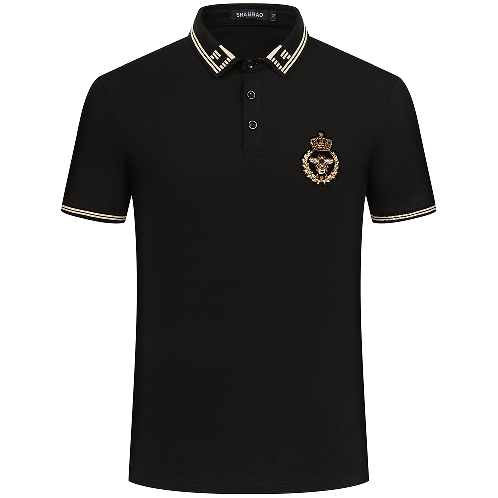 双丝光棉翻领短袖t恤潮牌polo衫夏季男士小蜜蜂刺绣半袖体恤潮流t