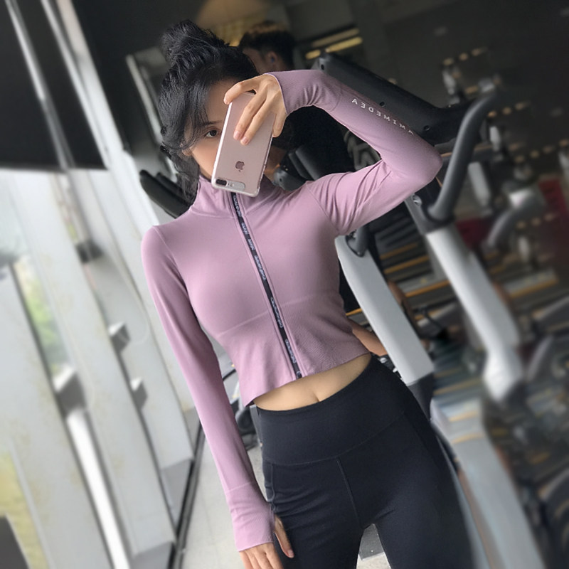 岚纹性感露脐秋冬显瘦运动外套上衣健身跑步运动茄克