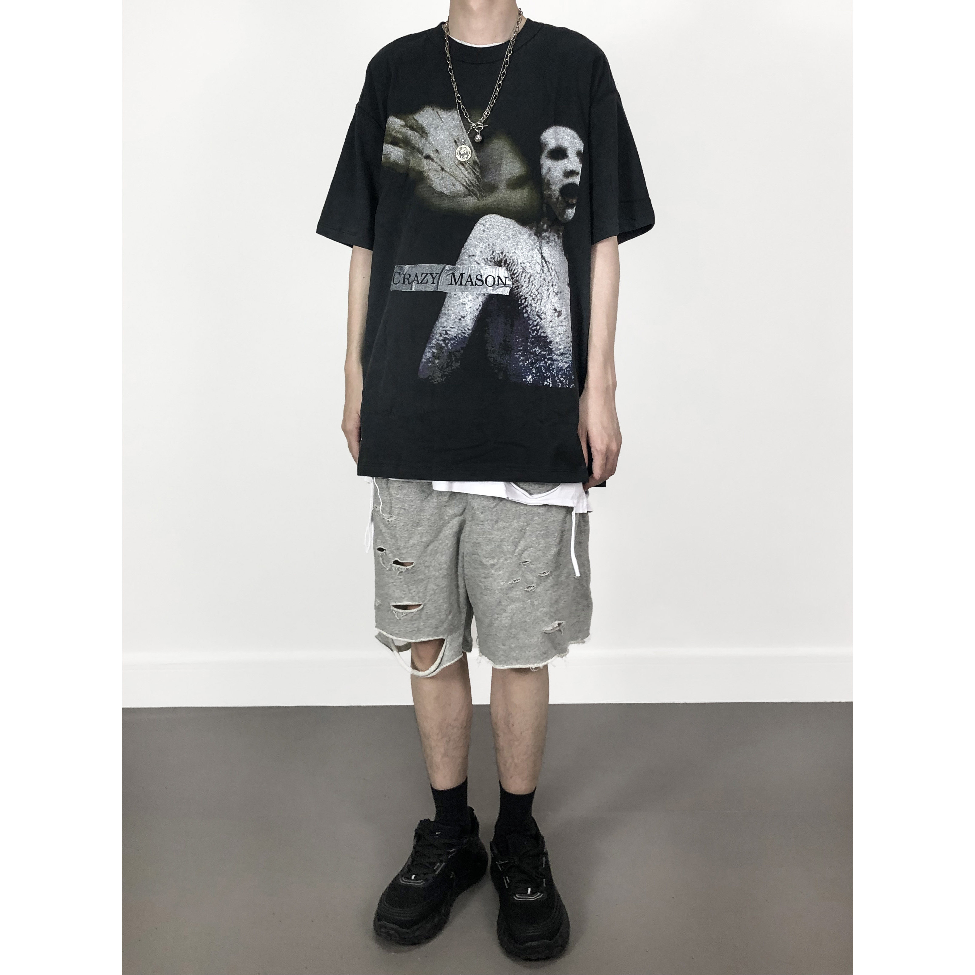 marilynmanson玛丽莲曼森重金属乐队印花短袖街头复古t恤