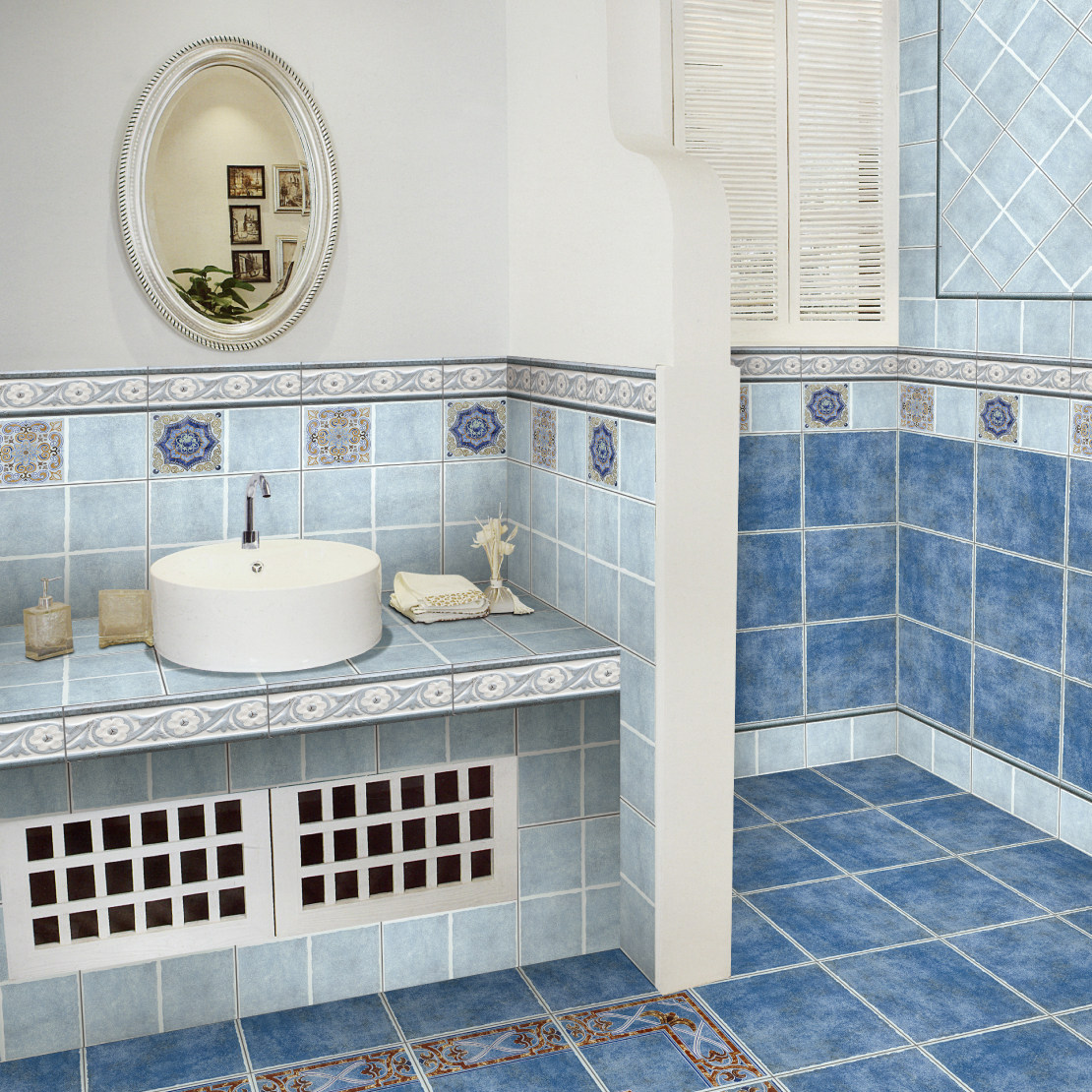 瓷砖仿古砖地中海风格厨卫地爬墙卫生间厨房阳台瓷砖墙地复古瓷砖