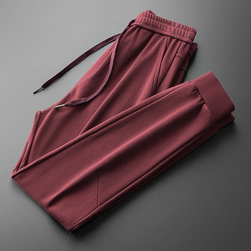 休闲卫裤男春秋宽松酒红加厚纯棉军绿裤子加绒中年束脚美式运动裤