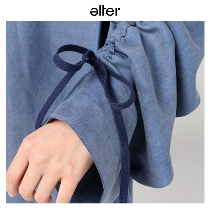 v.g.v设计师品牌丹宁拉绳长袖衬衫衬衫