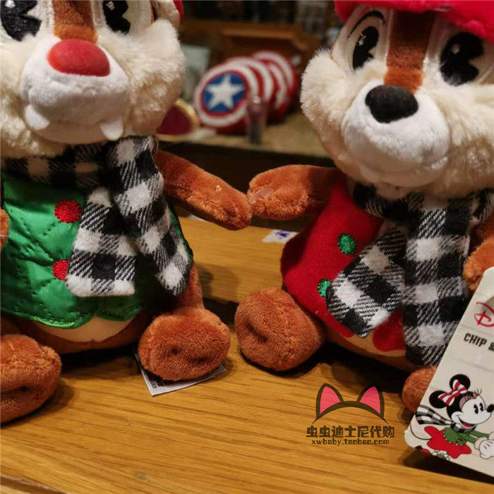 香港迪士尼乐园 花栗鼠钢牙奇奇大鼻蒂蒂圣诞节毛绒公仔玩偶