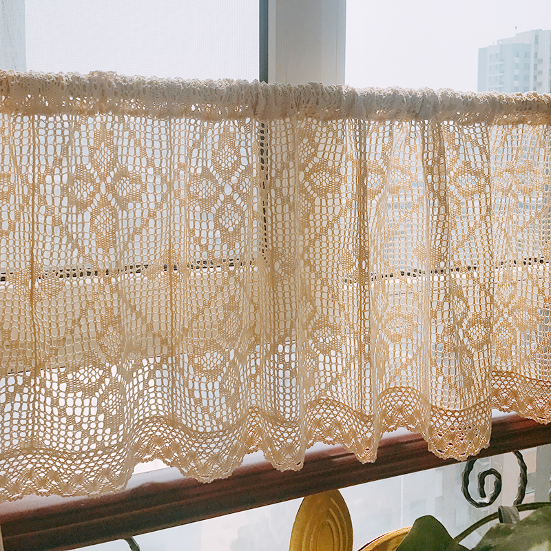 窗帘美式乡村棉线钩针厨房半帘飘窗复古小窗成品窗帘
