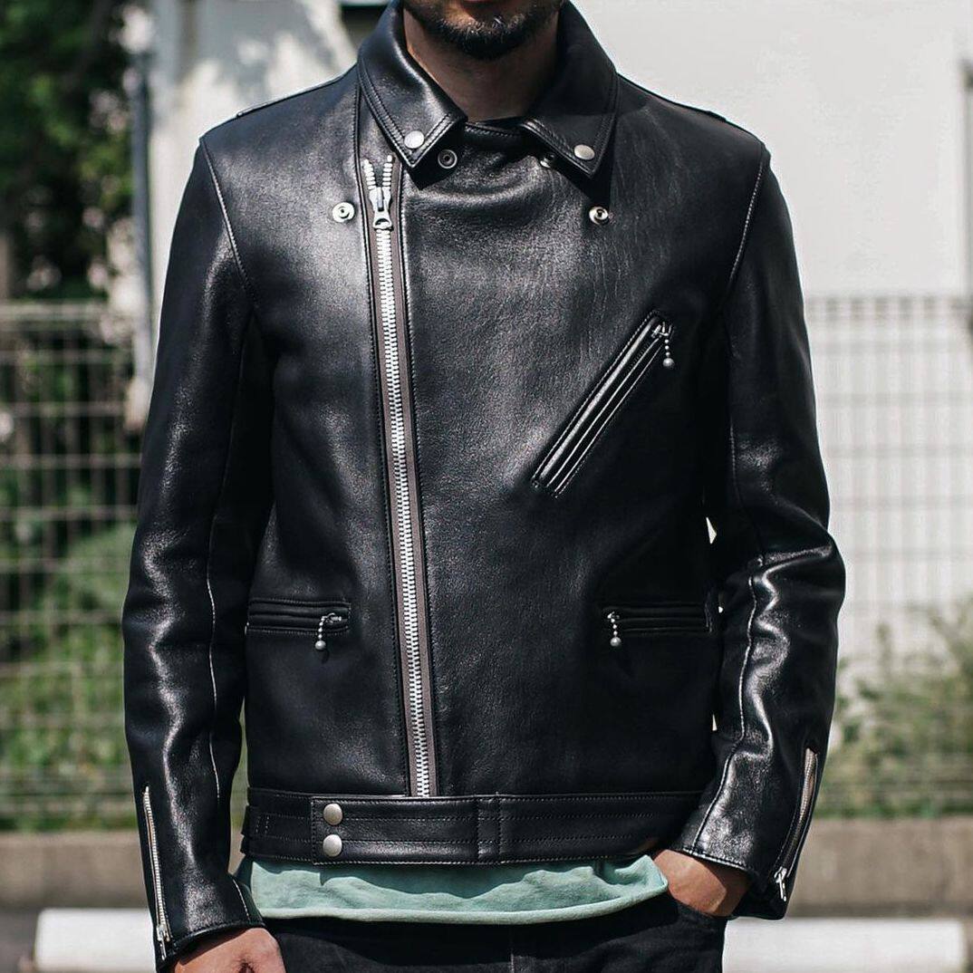 日制addictclothes茶芯羊皮ad-03时尚斜拉拉链骑士皮衣