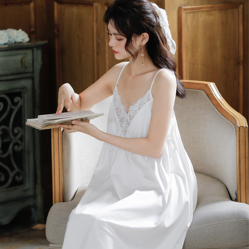 吊带睡裙女夏棉宫廷风性感舒适蕾丝公主睡衣胸垫绣花可外穿家居服