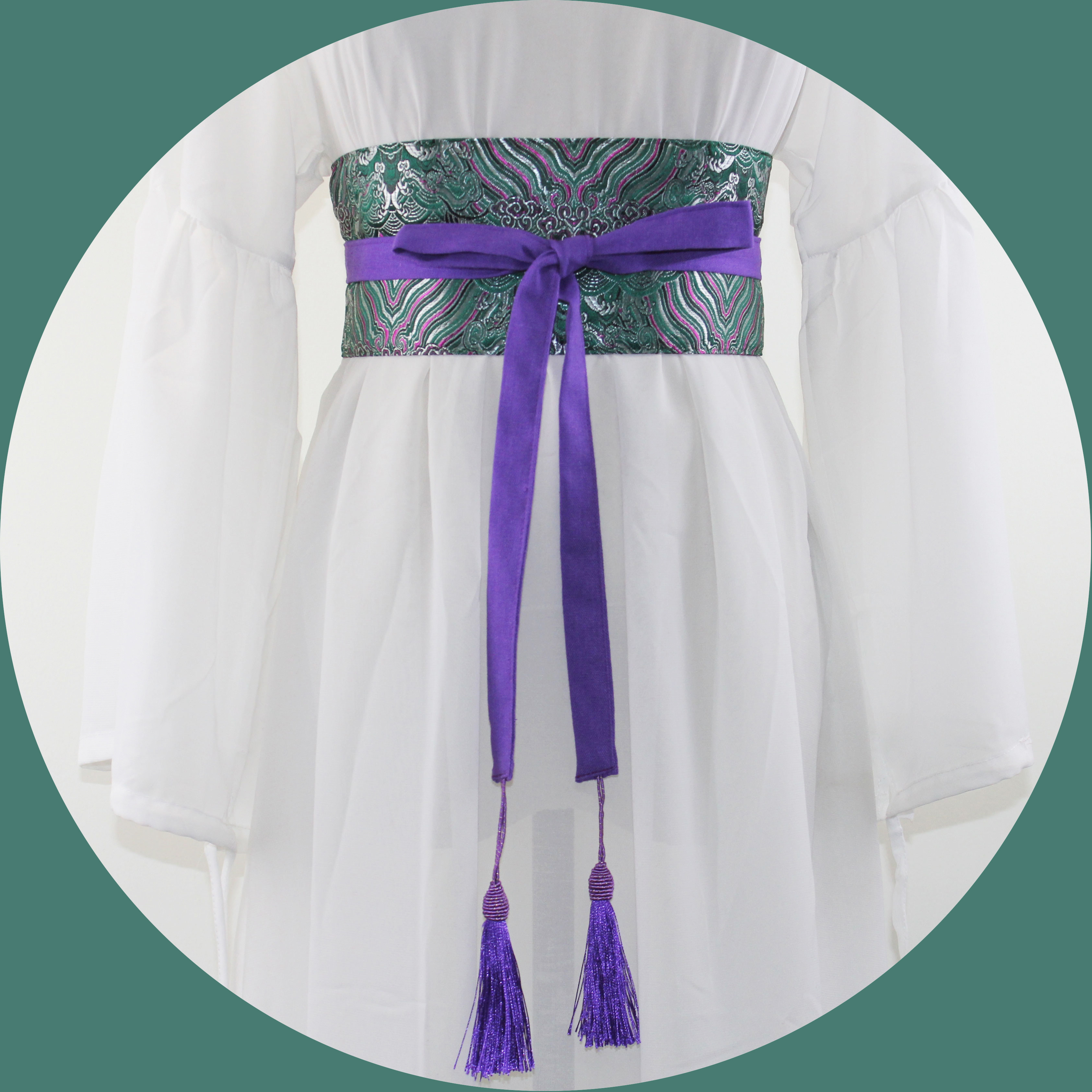 古风汉服腰带日式江崖海水纹双圈织锦缎文艺流苏腰带