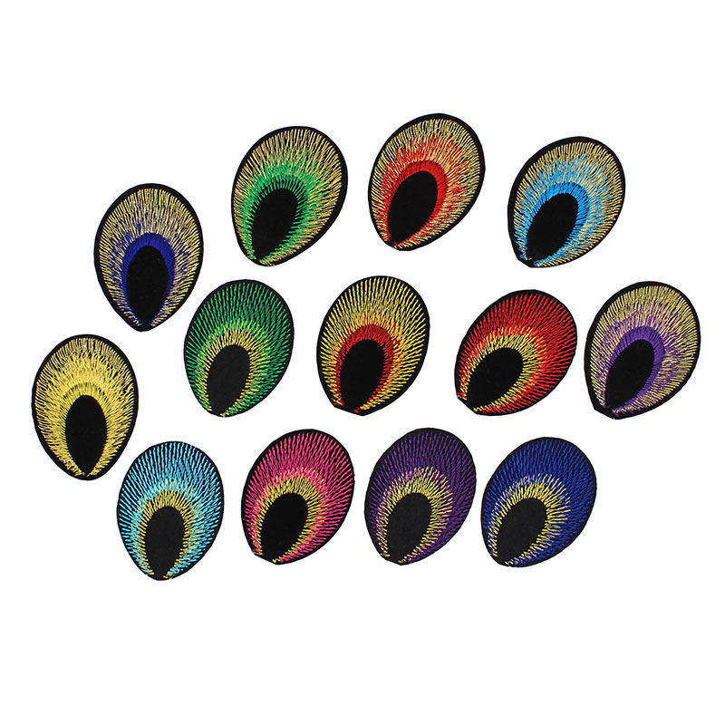 孔雀翎小号绣片民族风补丁衣服贴花辅料羽毛装饰布贴