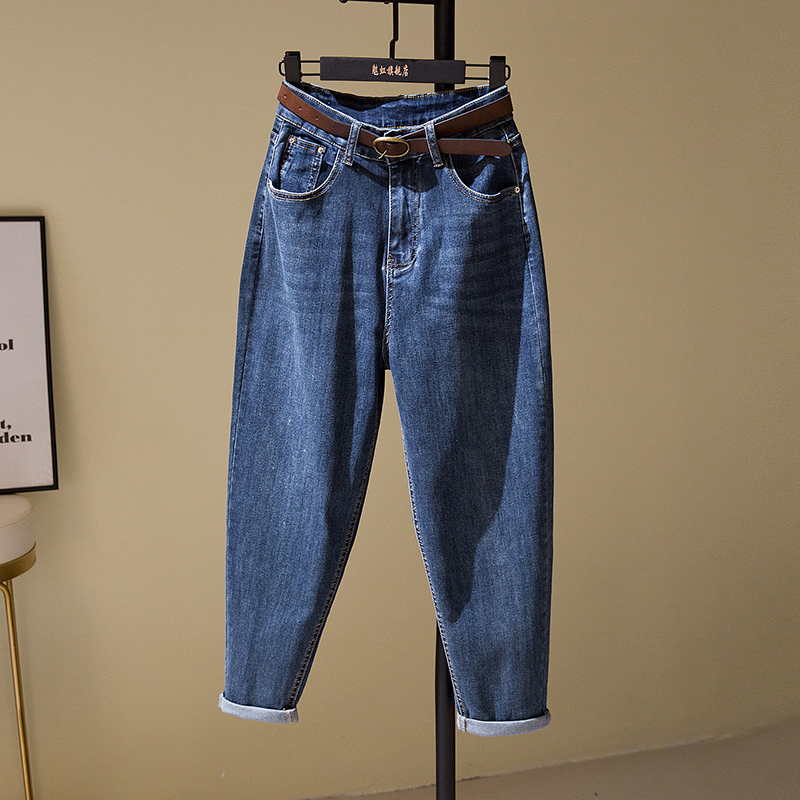 弹力九分哈伦牛仔裤女宽松春秋2022年新款高腰显瘦夏季老爹萝卜裤