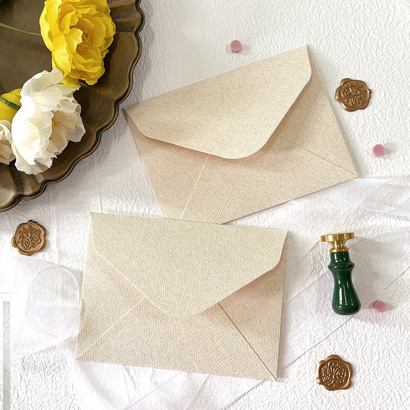 情人节表白卡片素面麻布布纹加厚纹理高级感情信封