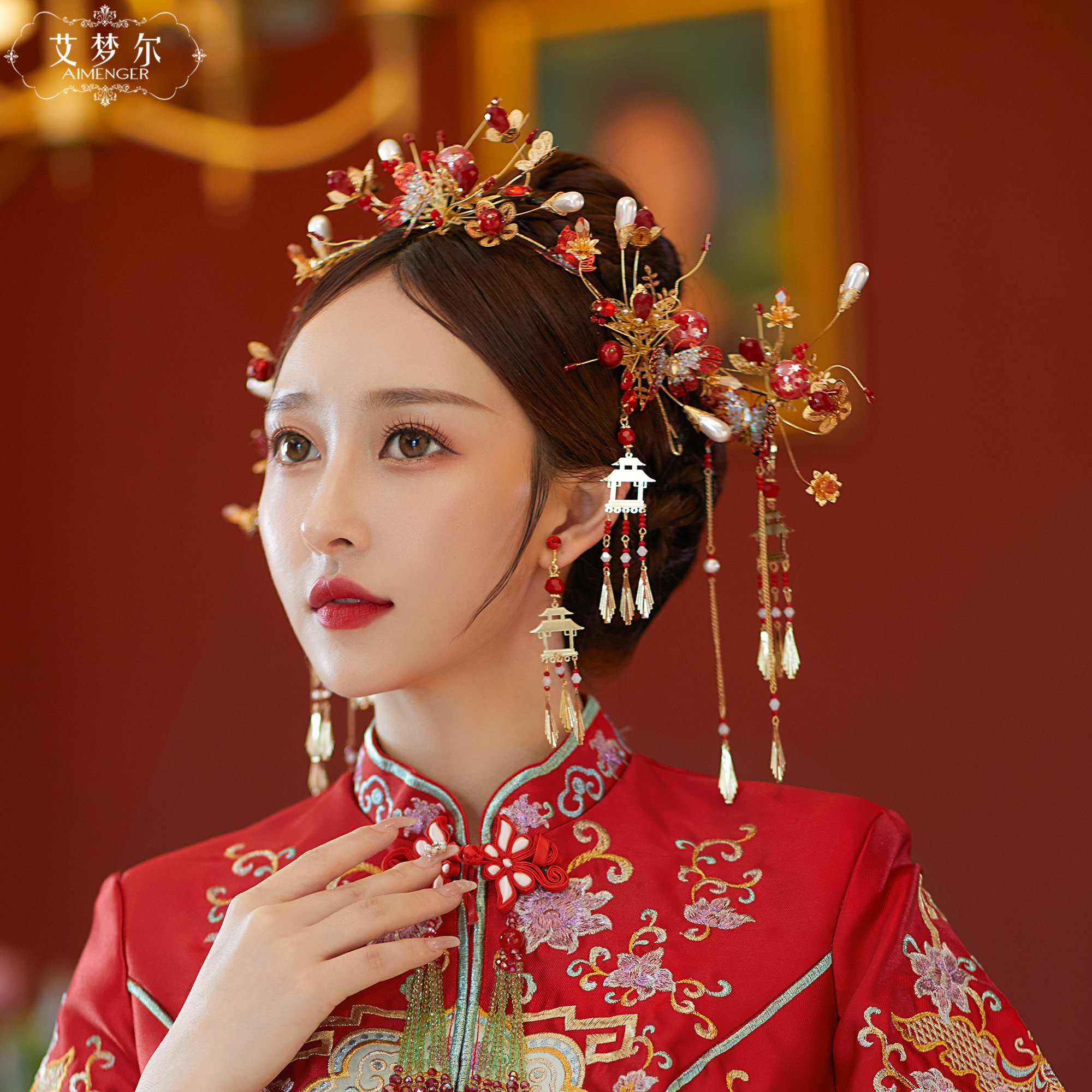 秀禾头饰新娘发饰复古简约中式结婚造型配饰发饰