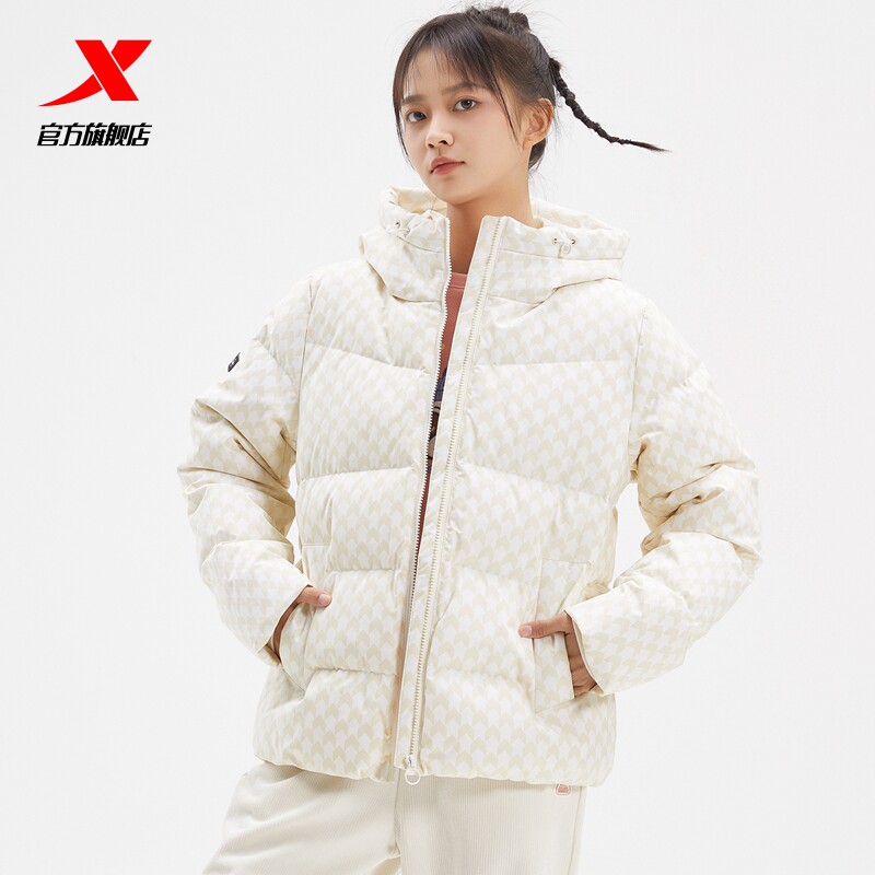 特步满印连羽绒服2022冬季新款防风保暖运动外套运动羽绒服