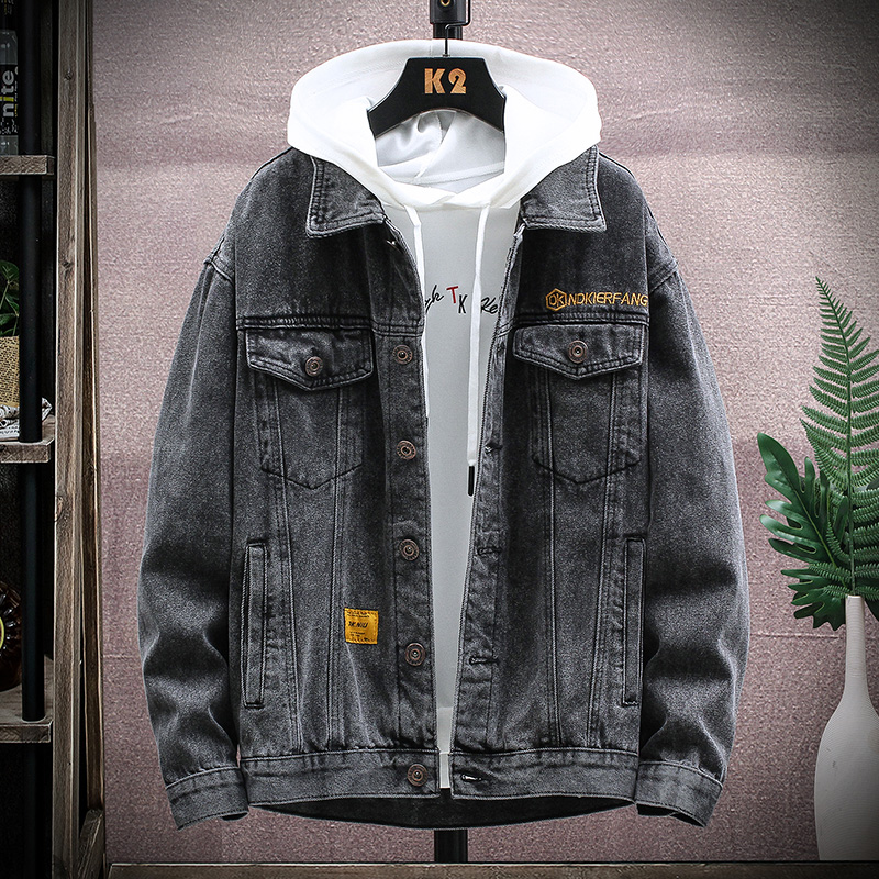 春秋季工装外套男士大码宽松休闲牛仔夹克胖子韩版潮流百搭上衣服