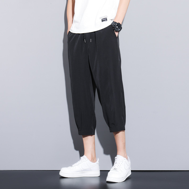 桑蚕丝七分裤男夏季薄款冰丝运动短裤男士宽松休闲爸爸夏装速干裤