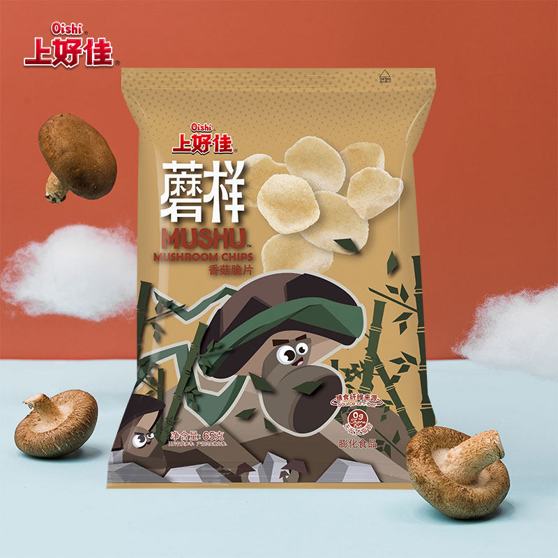 oishi上好佳官方旗舰店蘑样蘑菇65g膨化食品休闲零食小吃膨化食品