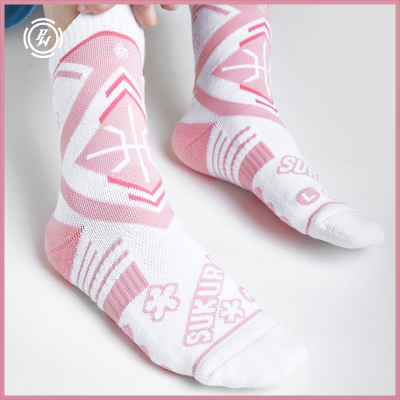 pw汗水交兄弟樱花粉女子运动篮球袜女生粉色中长筒球袜加厚运动袜