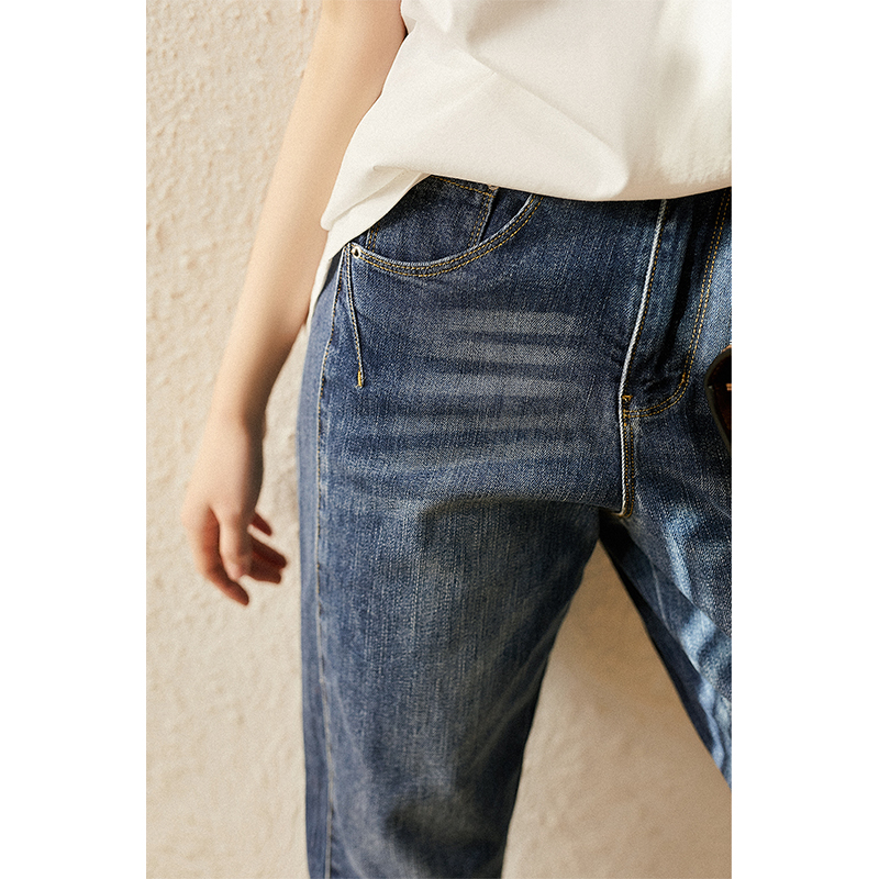 の笑涵阁 半松紧 牛仔裤女宽松直筒小个子港味百搭 KZ316158AG