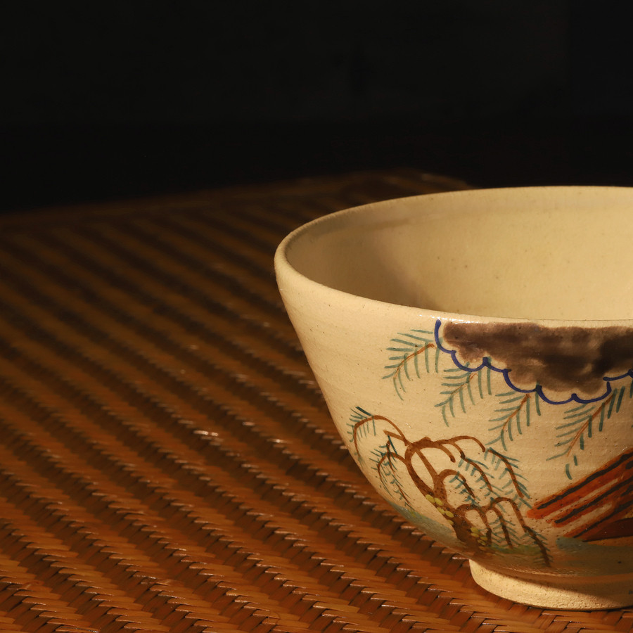 茶碗器满日本回流米黄古陶萩烧烧点抹茶道具茶道