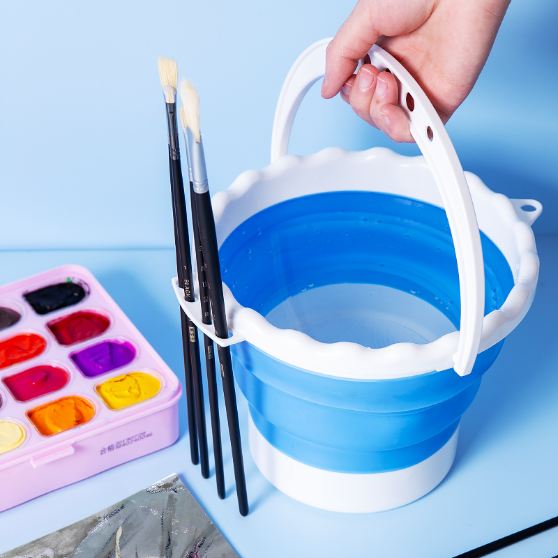 水桶笔筒颜料水彩小号伸缩便携色彩毛笔画画水粉颜料