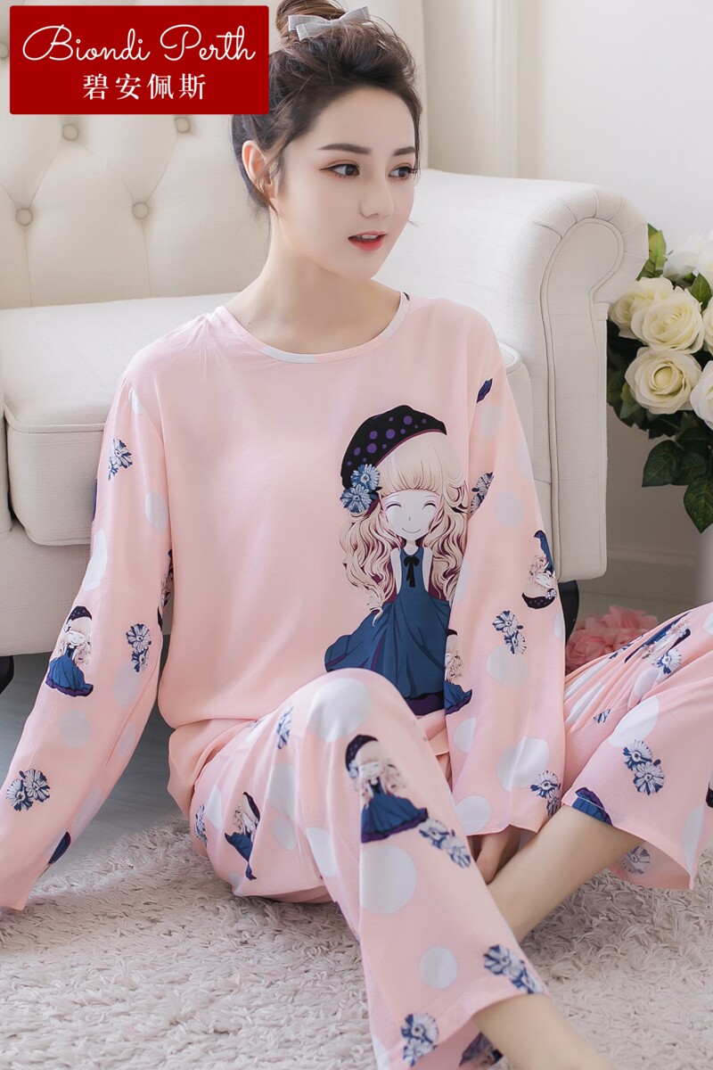 睡衣碧安佩斯春秋长袖大码套装夏季棉绸女装睡衣