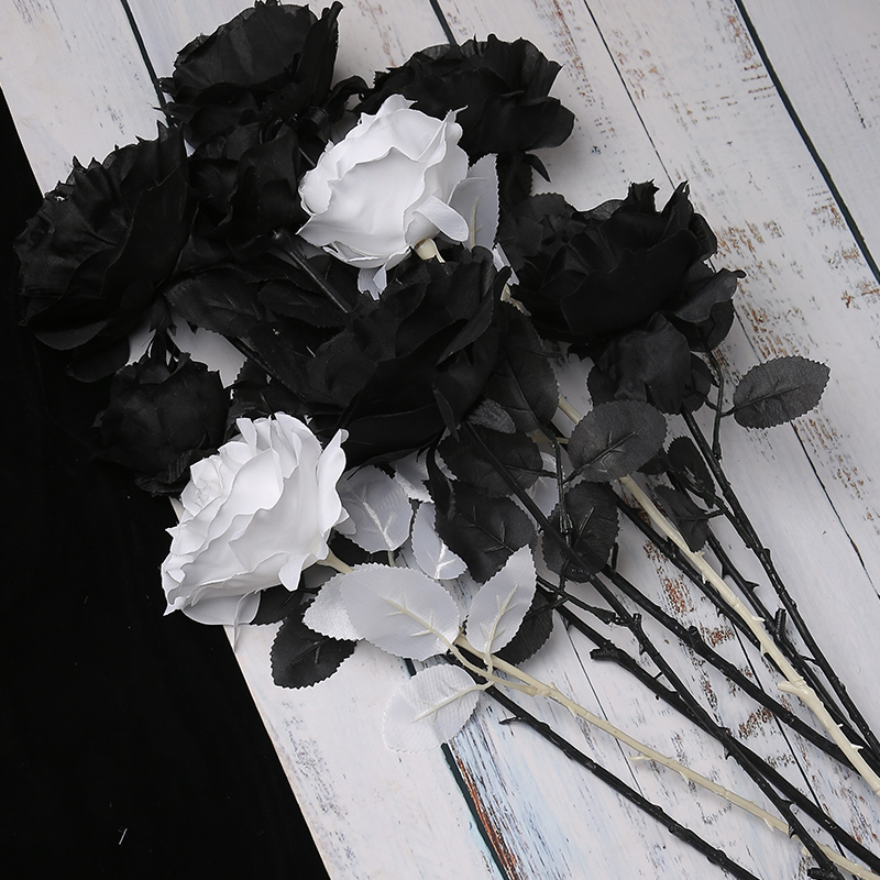 写真拍照摄影道具 玫瑰假花装 仿真黑色玫瑰花 暗黑系