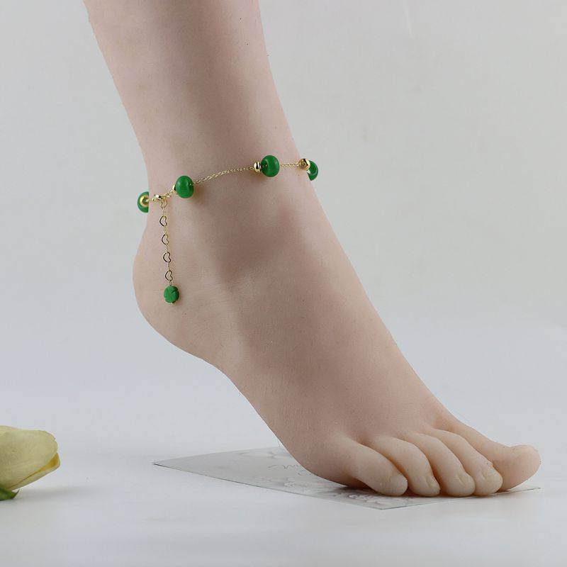 14k包金翡翠脚链子女性感简约个性转运招财脚链