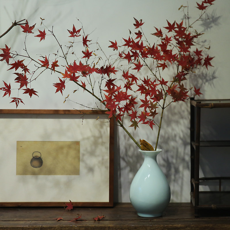 天青花瓶手工天球空间茶席用花插花景德镇陶瓷禅意花瓶