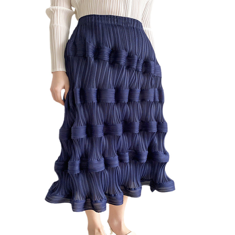 褶皱独特特大波浪高腰简约气质优雅显瘦双层半身裙