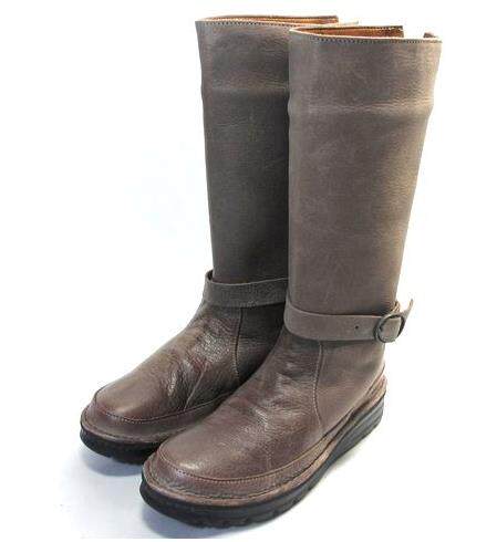 日本制做旧纯牛皮高筒女靴日系厚底坡跟大头时装靴