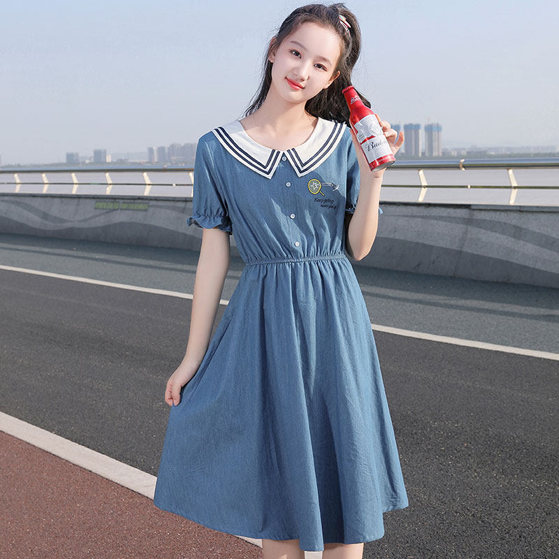 高初中学生夏季牛仔连衣裙女显14岁女孩夏装大童连衣裙