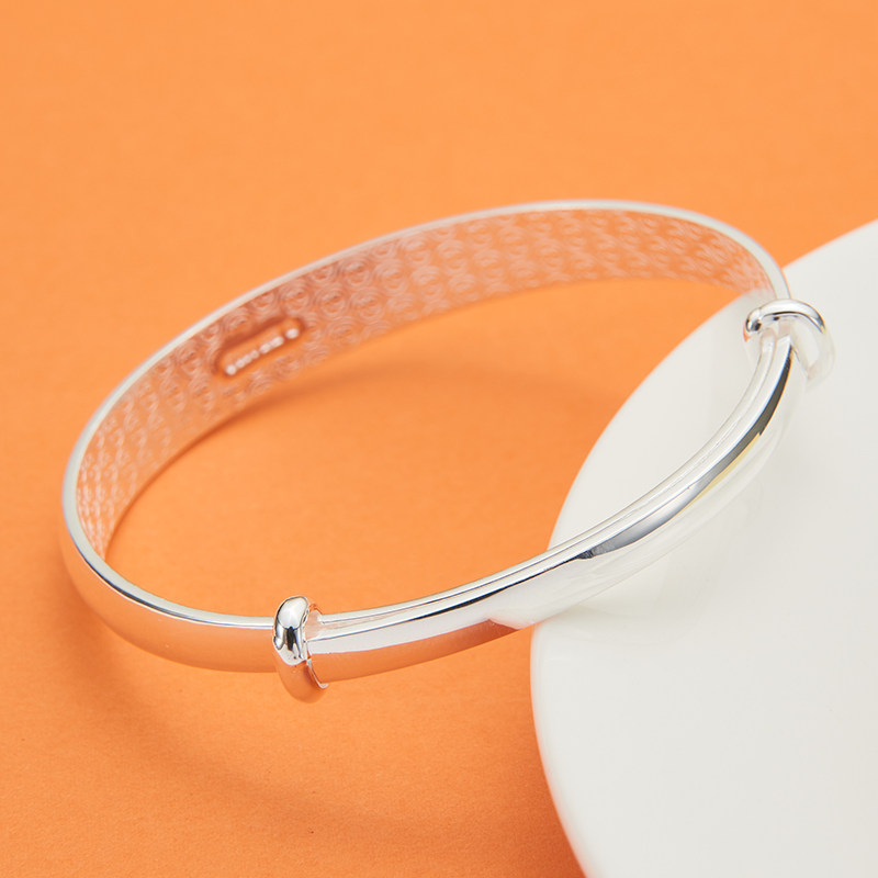 手镯s9999纯银吉祥福推拉足银手环镯子简约妈妈手镯