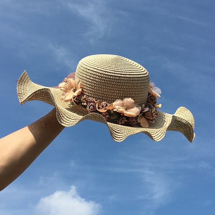 帽子子女夏天遮阳帽防晒太阳帽韩版波浪沙滩小清新帽子