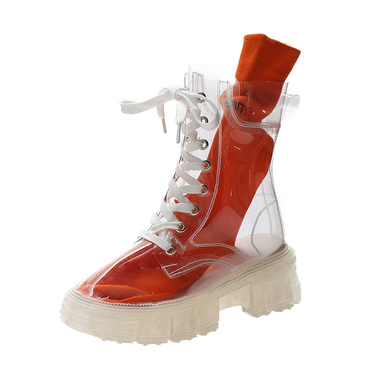 雨鞋果冻mona防滑水靴防水厚底透明水晶女士雨鞋