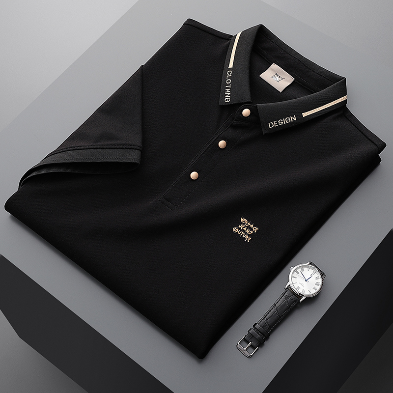 夏季珠地棉polo衫男个性polo领刺绣t恤轻商务修身翻领长袖上衣潮