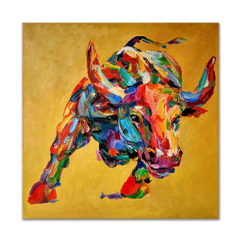 油画可爱彩色奶牛黄牛手绘动物家居客厅卧室现代装饰画