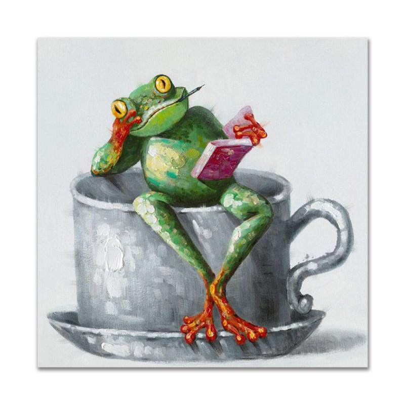 戴眼镜青蛙手绘油画卡通动物家居家居装饰装饰画客厅现代装饰画